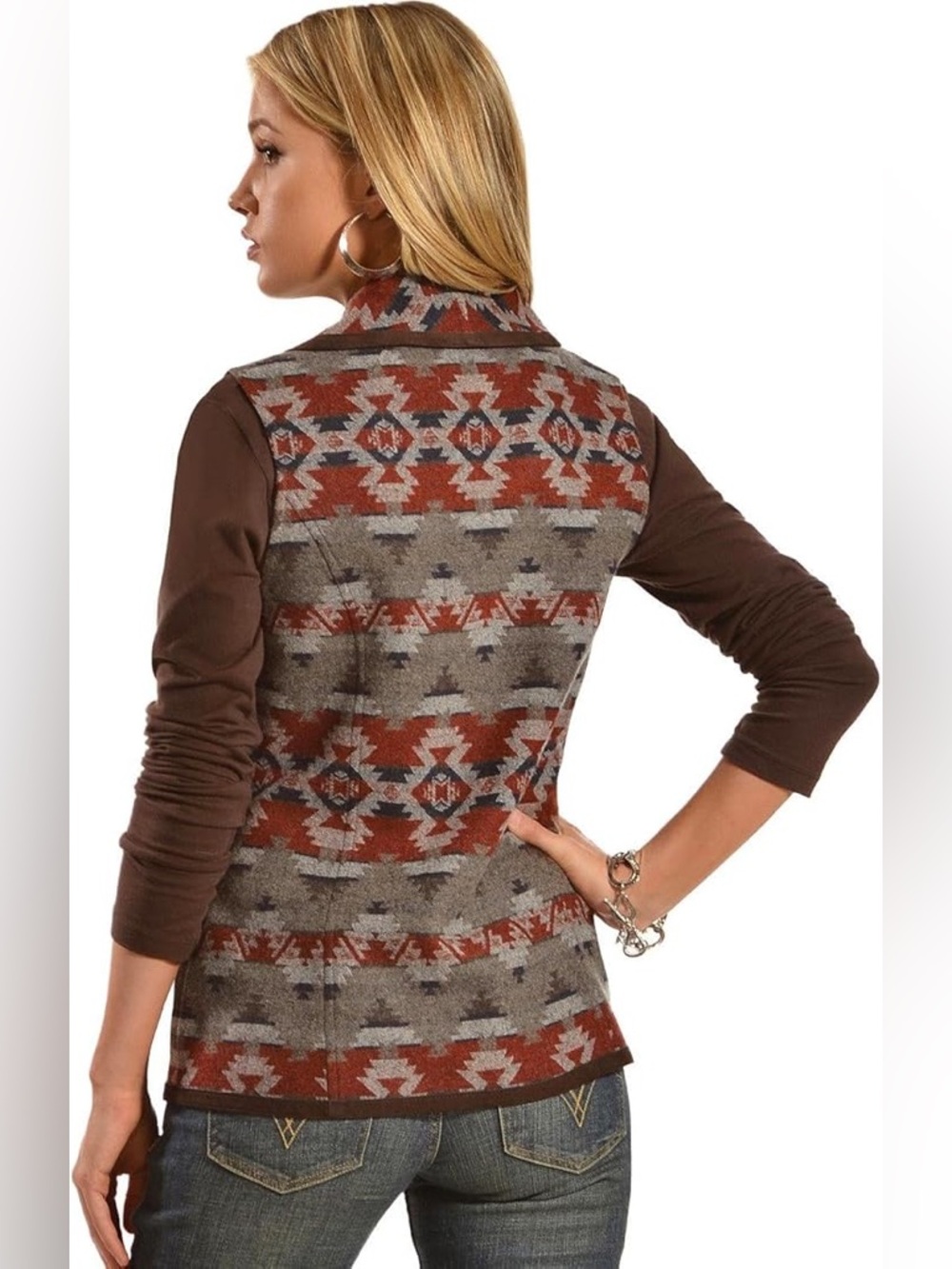 Pendleton Brown Gray Red Patterned Shawl Collar Vest - Picture 2 of 9